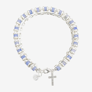 Footnotes Agate Pure Silver Over Brass 8 Inch Cable Cross Chain Bracelet