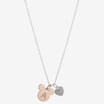 Disney Classics Initial Cubic Zirconia Pure Silver Over Brass 16 Inch Cable Heart Mickey Mouse Pendant Necklace
