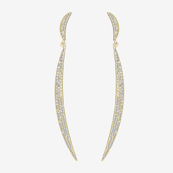 3/4 CT. T.W. Genuine White Diamond 14K Gold Bar Curved Drop Earrings