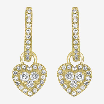 3/8 CT. T.W. Genuine White Diamond 14K Gold Heart Drop Earrings