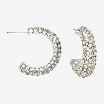 Mixit Silver Tone 26mm Pave C Hoop Earrings