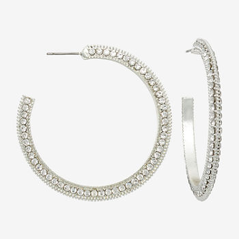 Mixit Silver Tone 46.7mm Pave Open Hoop Earrings