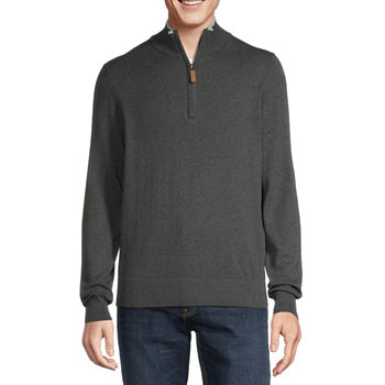St. John's Bay Quarter Zip Mens Mock Neck Long Sleeve Pullover Sweater