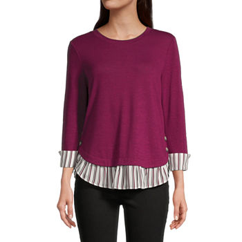 by&by Juniors Womens Round Neck 3/4 Sleeve Blouse