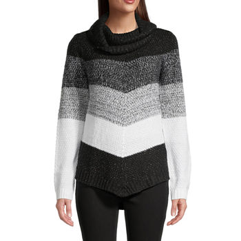 by&by Juniors Womens Cowl Neck Long Sleeve Chevron Pullover Sweater