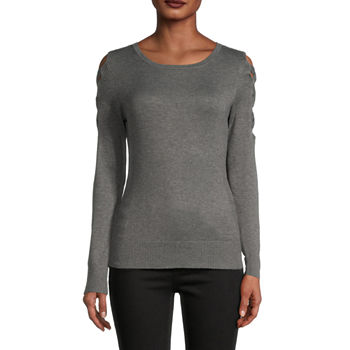 by&by Juniors Womens Round Neck Cut Outs Long Sleeve Pullover Sweater