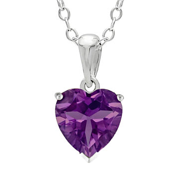Heart-Shaped Genuine Amethyst Sterling Silver Pendant Necklace