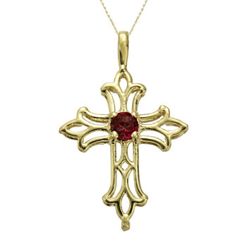 Genuine Garnet 10K Yellow Gold Cross Pendant Necklace