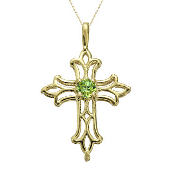 Genuine Peridot 10K Yellow Gold Cross Pendant Necklace