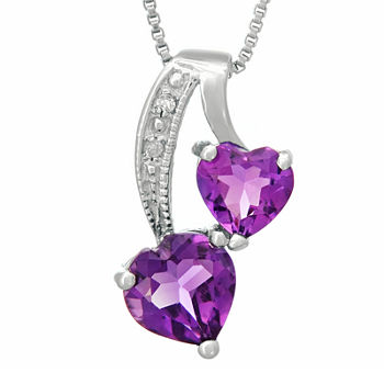 Genuine Amethyst and Diamond-Accent Sterling Silver Double-Heart Pendant Necklace