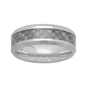 Personalized Mens 8mm Stainless Steel and Carbon Fiber Inlay Wedding Band