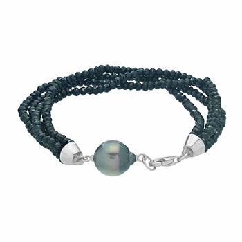 Genuine Tahitian Pearl & Black Spinel Sterling Silver Bead Bracelet