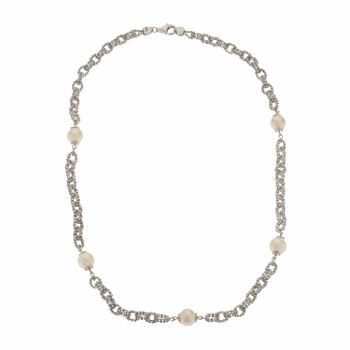 Cultured Freshwater Button Pearl Diamond-Cut Sterling Silver Chain Necklace