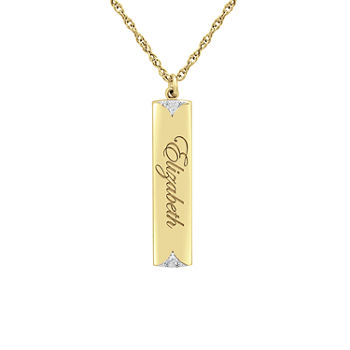 Personalized Name Womens Diamond Accent Genuine White Diamond 10K Gold Bar Pendant Necklace