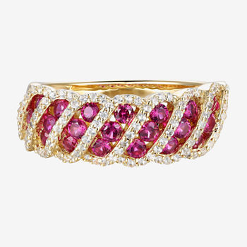 Womens Lab Created Red Ruby 14K Gold Over Silver Sterling Silver Cocktail Ring