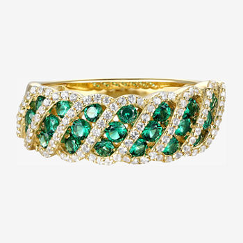 Womens Lab Created Green Emerald 14K Gold Over Silver Sterling Silver Cocktail Ring