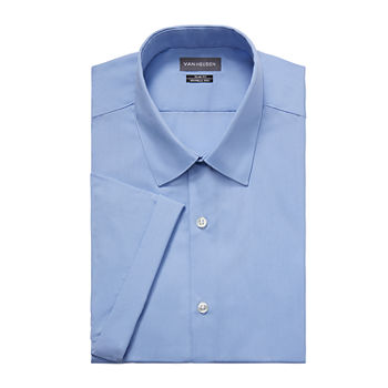 Van Heusen Slim Easy-Care Poplin Mens Point Collar Short Sleeve Easy Care Dress Shirt