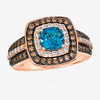 Le Vian® Ring featuring 1 CT. T.W. Deep Sea Blue Topaz™ 1/3 CT. T.W. Nude Diamonds™  1/2 CT. T.W. Chocolate Diamonds®  set in 14K Strawberry Gold®