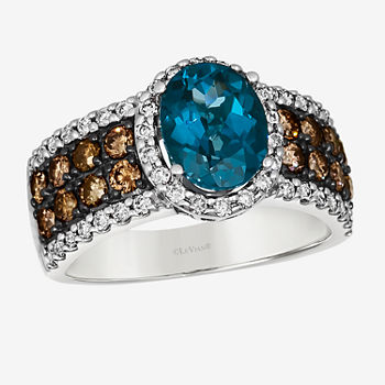 Le Vian® Ring featuring 1  7/8 CT. T.W. Deep Sea Blue Topaz™ 3/4 CT. T.W. Chocolate Diamonds®  3/8 CT. T.W. Nude Diamonds™  set in 14K Vanilla Gold®