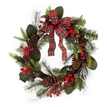 North Pole Trading Co. Plaid Jingle Bells Pre-Lit Indoor Christmas Wreath