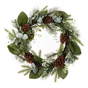 North Pole Trading Co. Magnolia Pine Greenery Pre-Lit Indoor Christmas Wreath