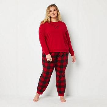 North Pole Trading Co. Elf Womens Plus Crew Neck Long Sleeve 2-pc. Pant Pajama Set