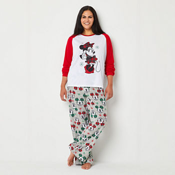 Womens Plus Minnie Mouse Crew Neck Long Sleeve 2-pc. Pant Pajama Set