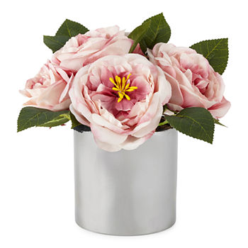 Liz Claiborne 10" Potted Pink Rose Artificial Flowers