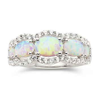 Lab-Created Opal & White Sapphire Band Ring