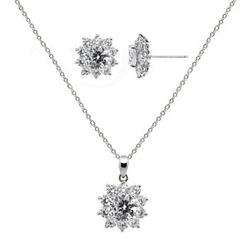 DiamonArt® Cubic Zirconia Sterling Silver Flower Earring and Pendant Necklace Set