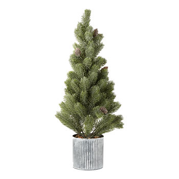 North Pole Trading Co. 24" Flocked Metal Base Christmas Tabletop Tree