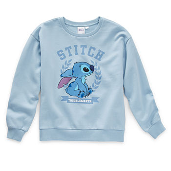 Disney Little & Big Girls Crew Neck Long Sleeve Stitch Fleece Sweatshirt