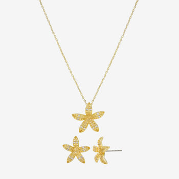 Sparkle Allure 2-pc. Cubic Zirconia 14K Gold Over Brass Flower Jewelry Set