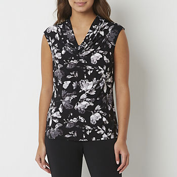 Black Label by Evan-Picone Womens Cowl Neck Sleeveless Blouse