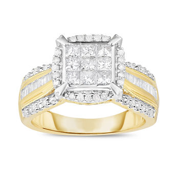 Womens 1 CT. T.W. Genuine Diamond 10K Gold Cushion Halo Engagement Ring