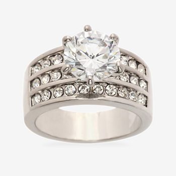 Sparkle Allure Crystal Pure Silver Over Brass Engagement Ring