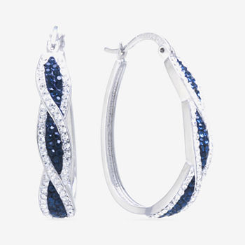 Sparkle Allure Crystal Earrings Multi Color Pure Silver Over Brass 35mm Oval Hoop Earrings