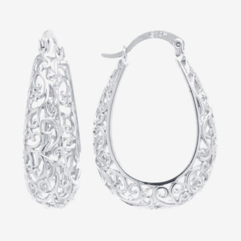Silver Reflections Pure Silver Over Brass Oval Hoop Earrings
