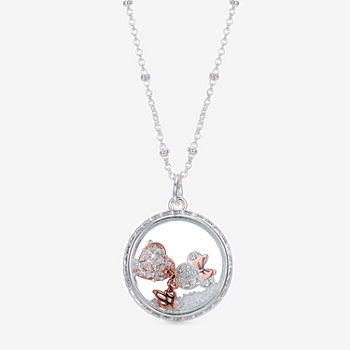 Disney Minnie Mouse Silver Over Brass Crystal 16 Inch Link Pendant Necklace