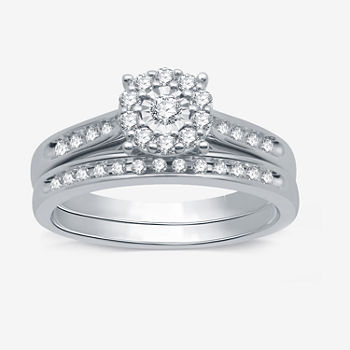 I Said Yes Womens 3/8 CT. T.W. Lab Grown White Diamond Sterling Silver Round Side Stone Halo Bridal Set