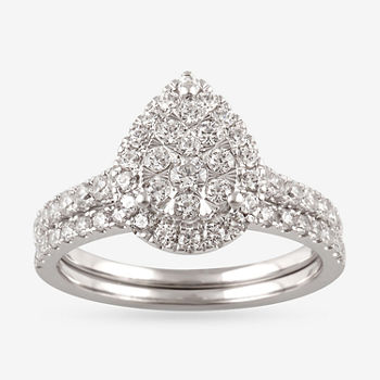 Modern Bride Signature Womens 1 CT. T.W. Genuine White Diamond 10K White Gold Pear Engagement Ring