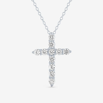 LIMITED TIME SPECIAL!  Lab Created White Sapphire Cross Pendant Necklace in  Sterling Silver