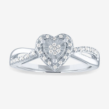 LIMITED TIME SPECIAL! Womens Genuine 1/10 CT. T.W. Diamond Heart Cocktail Ring in Sterling Silver