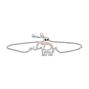 Elephant 1/10 CT. T.W. Genuine Diamond 14K Rose Gold Over Silver Bolo Bracelet