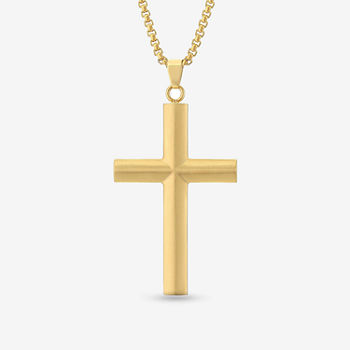Mens Gold Ion Plated Stainless Steel Cross Pendant Necklace