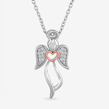 "Angel" Womens Diamond Accent Genuine White Diamond Sterling Silver Angel Pendant Necklace
