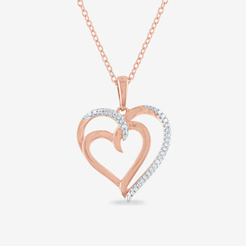 "To The Moon & Back" Womens Diamond Accent Genuine White Diamond 14K Rose Gold Over Silver Heart Pendant Necklace