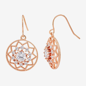 Sparkle Allure Cubic Zirconia 18K Rose Gold Over Brass Round Drop Earrings