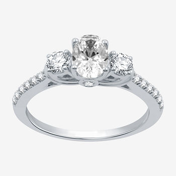 Signature By Modern Bride Womens 1 1/4 CT. T.W. Lab Grown White Diamond 10K White Gold Oval 3-Stone Engagement Ring