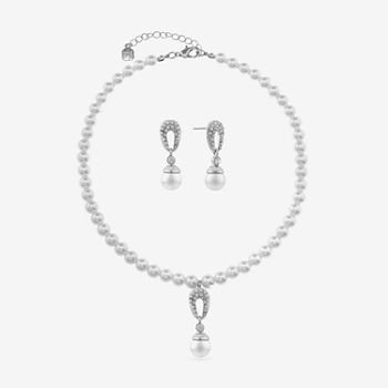 Monet® Simulated Pearl Crystal Double Drop Earring and Necklace Boxed Set
